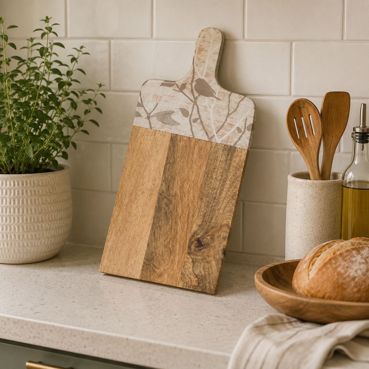 Chopping Board Mangowood Enamel Cherry Print 20x42cm
