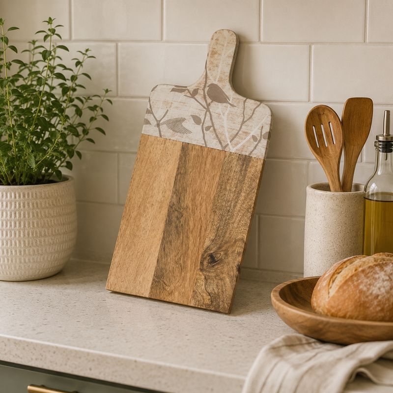 Chopping Board Mangowood Enamel Cherry Print 20x42cm