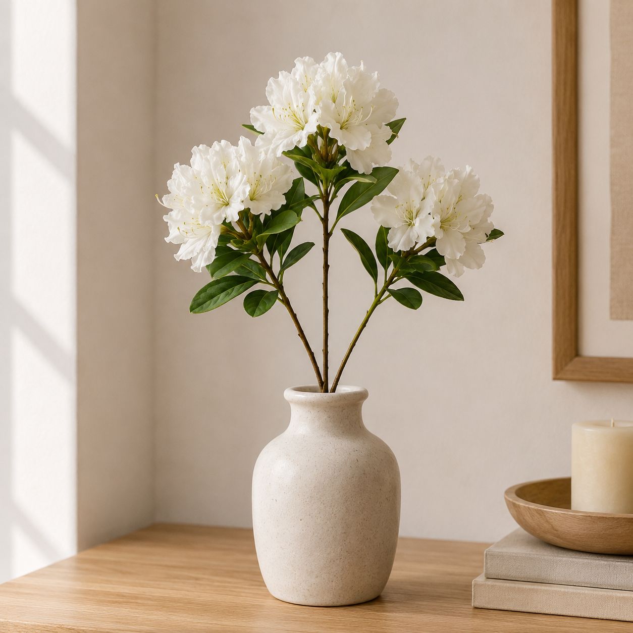Artificial Blossom Rhododendron 60cm White
