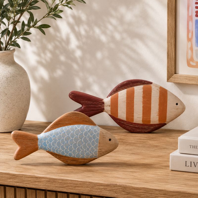 Wall Decor Mango Wood Fish 20cm - 2 Assorted