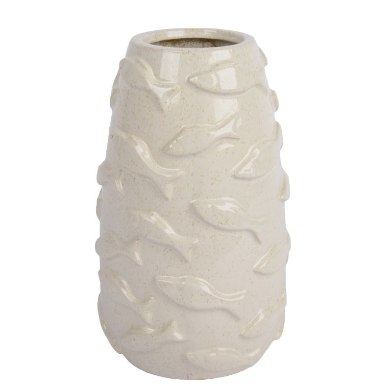 Vase Porcelain Reaction Glaze Fishes 24.5cm White