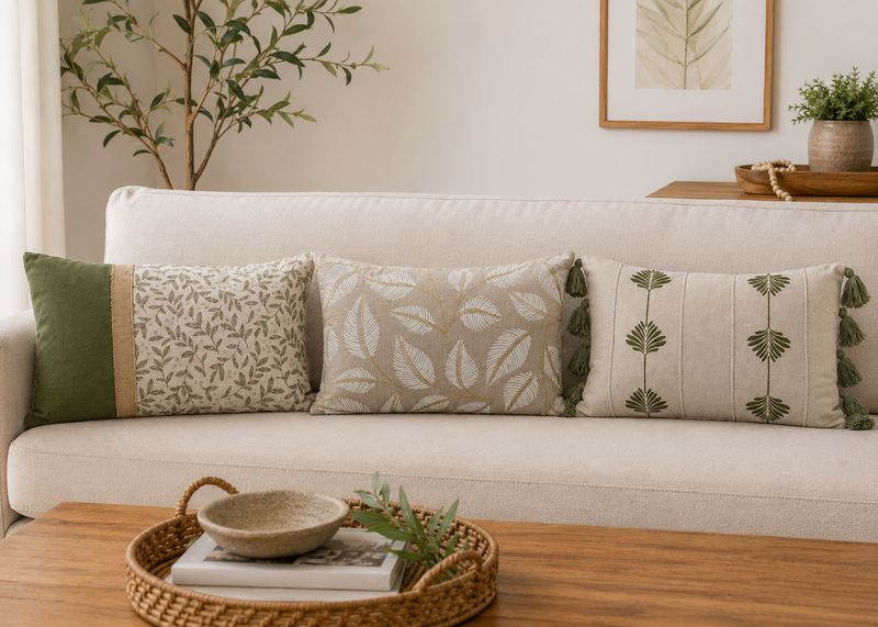 Cushion Poly Cotton Leaf Pattern 3 Assorted 50x30cm