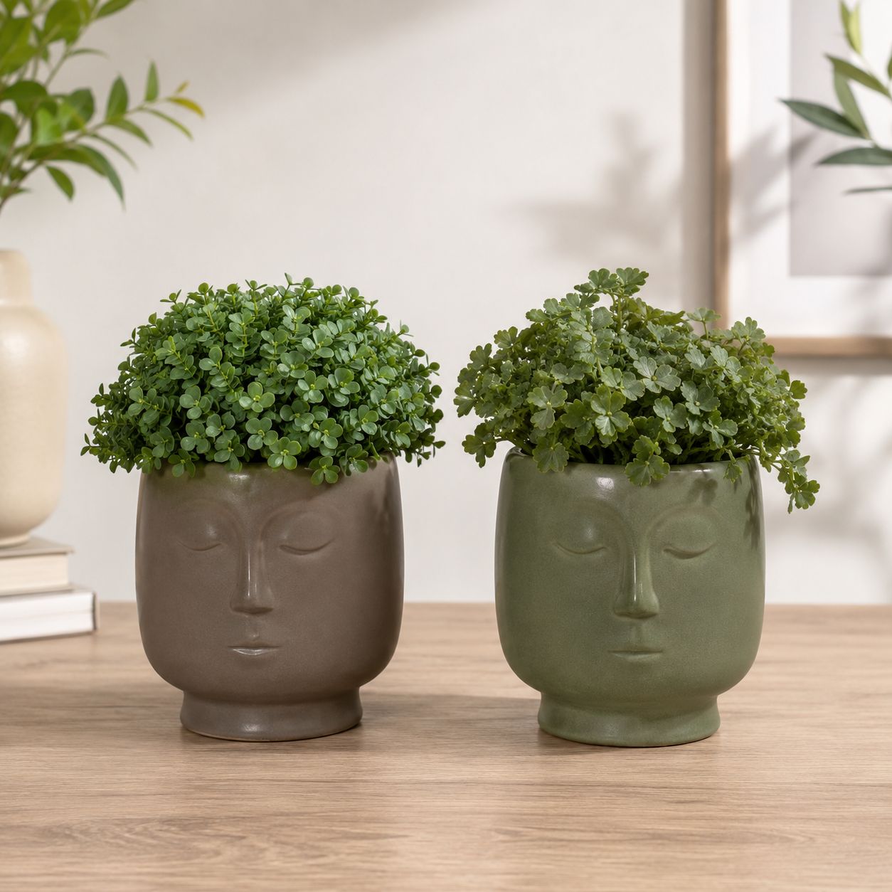 Artificial Succulent in Porcelain Face Pot 2 Assorted 22cm