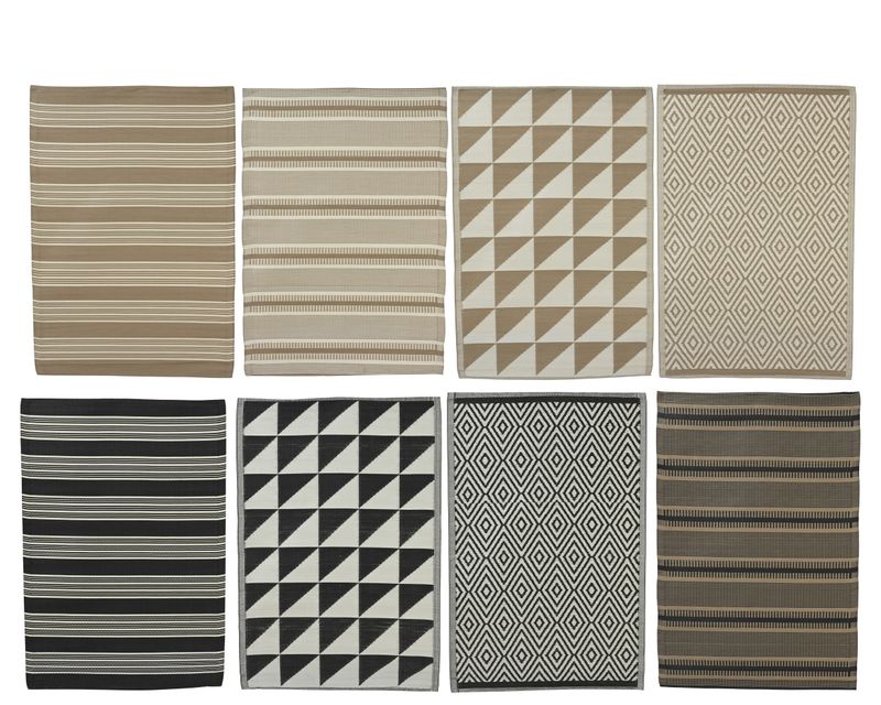 Indoor Outdoor Rug 180x120cm 8 Assorted Black and Beige