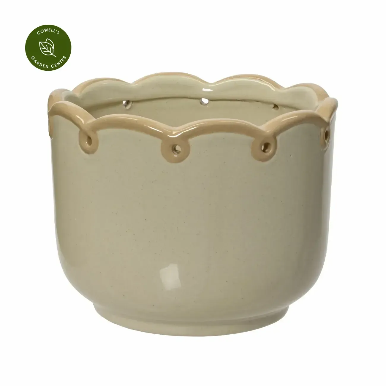 Planter Stoneware Shiny Scalloped Edges Planter Stoneware Shiny Scalloped Edges