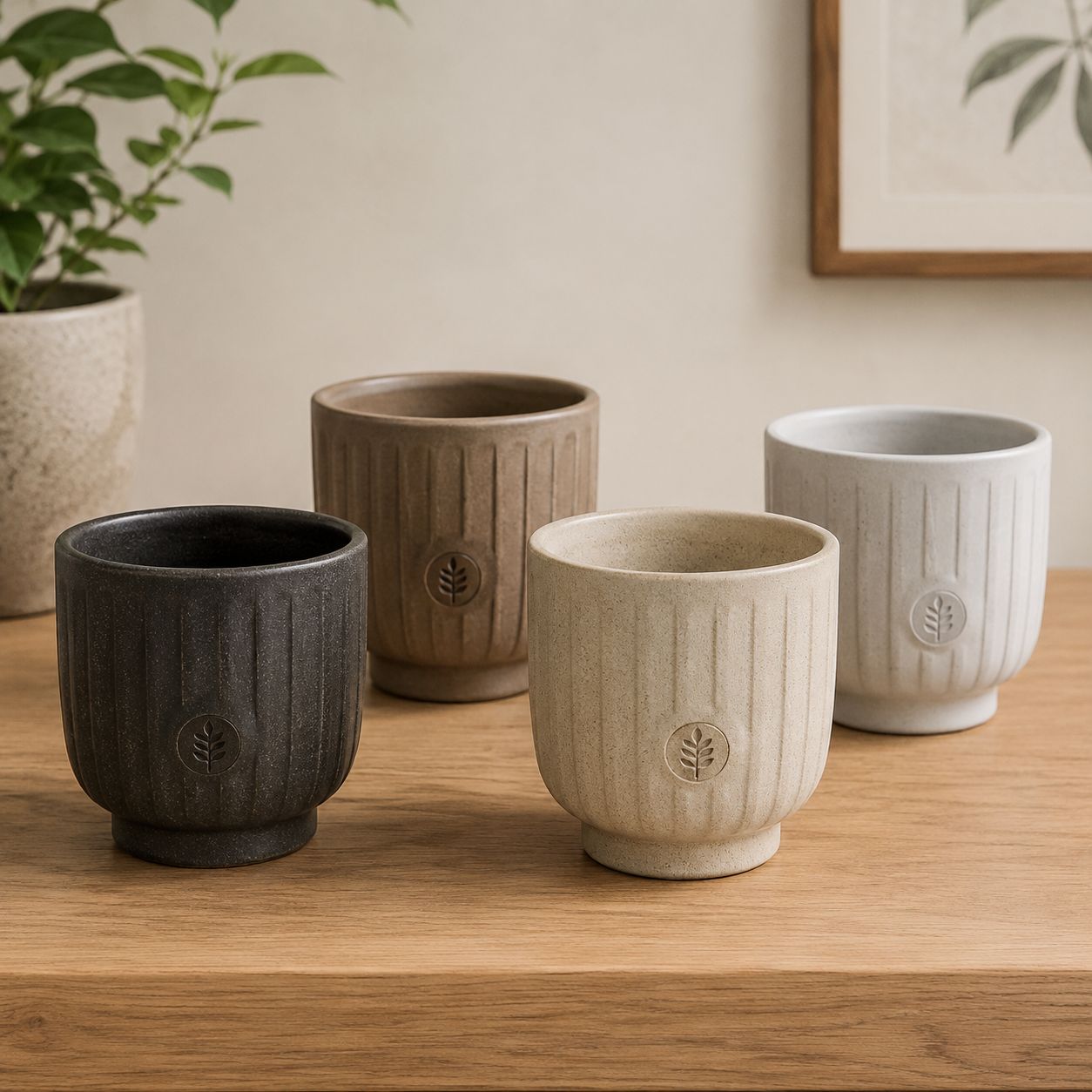 Planter Stoneware Glazed 4 Assorted D.13cm x H.13.5cm PDQ