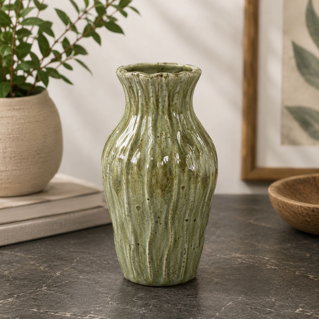 Vase Porcelain Reaction Glaze 26cm Green