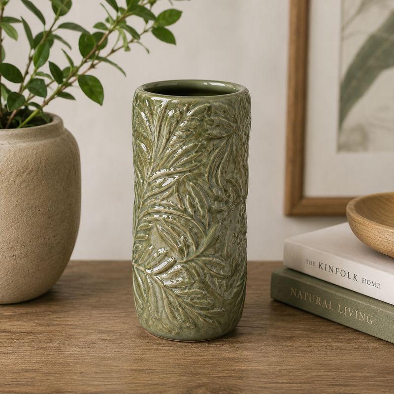 Vase Porcelain Reaction Glaze Leaf 24.5cm Green