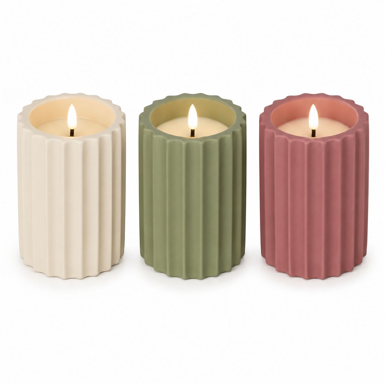 LED Wick Candle in Concrete Pot Flame Effect