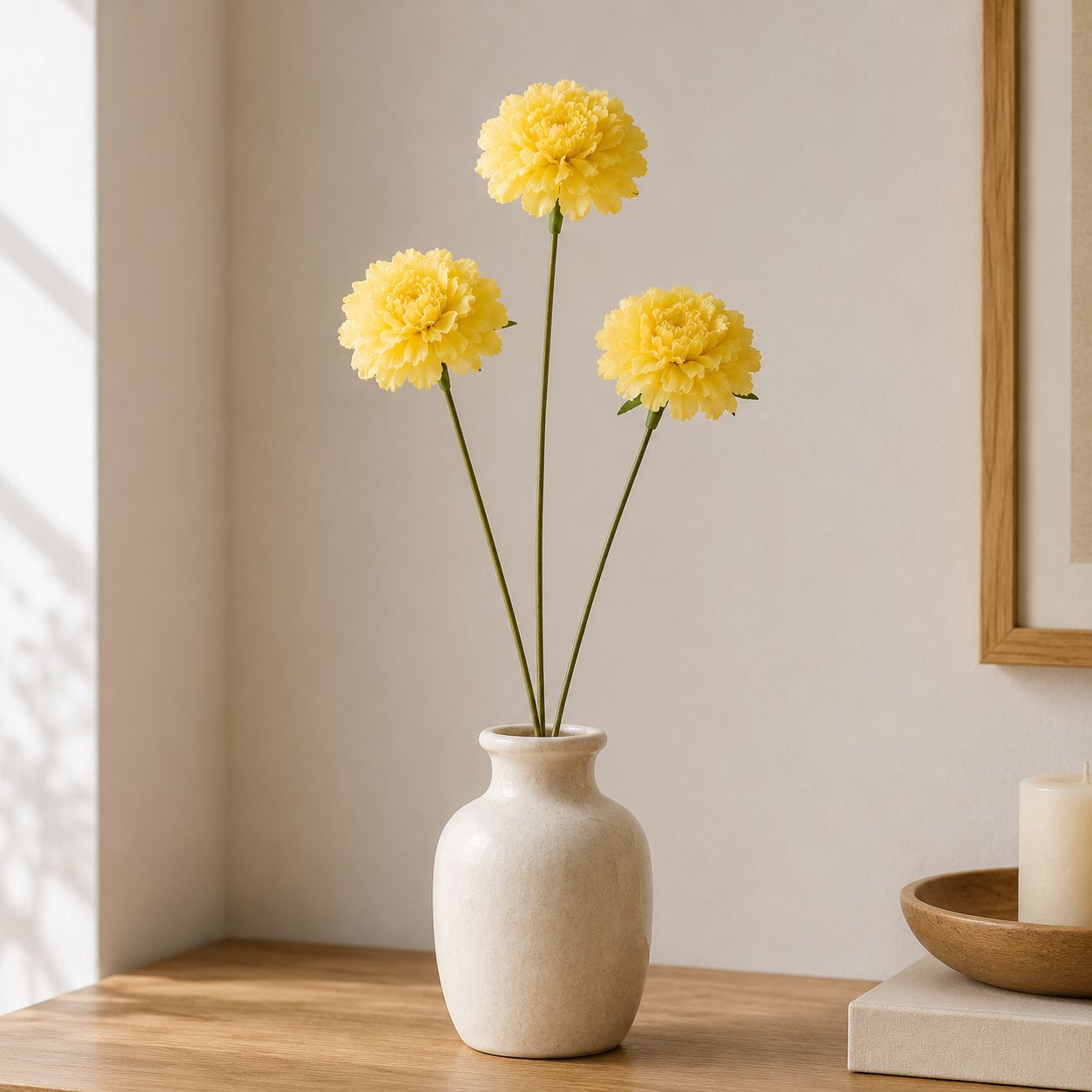 Artificial Marigold on Stem Spray 60cm Yellow