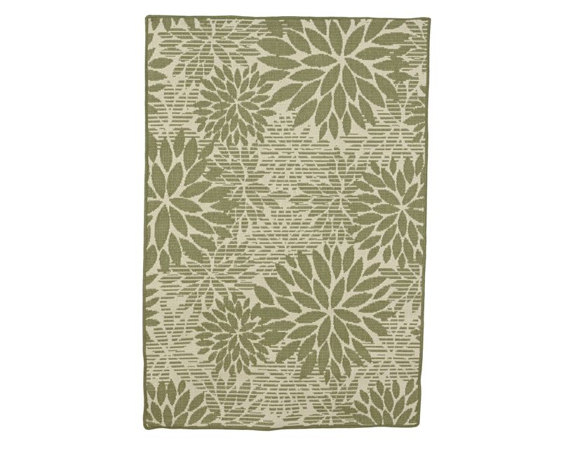 Indoor Outdoor Rug 180x120cm  Green  Flower
