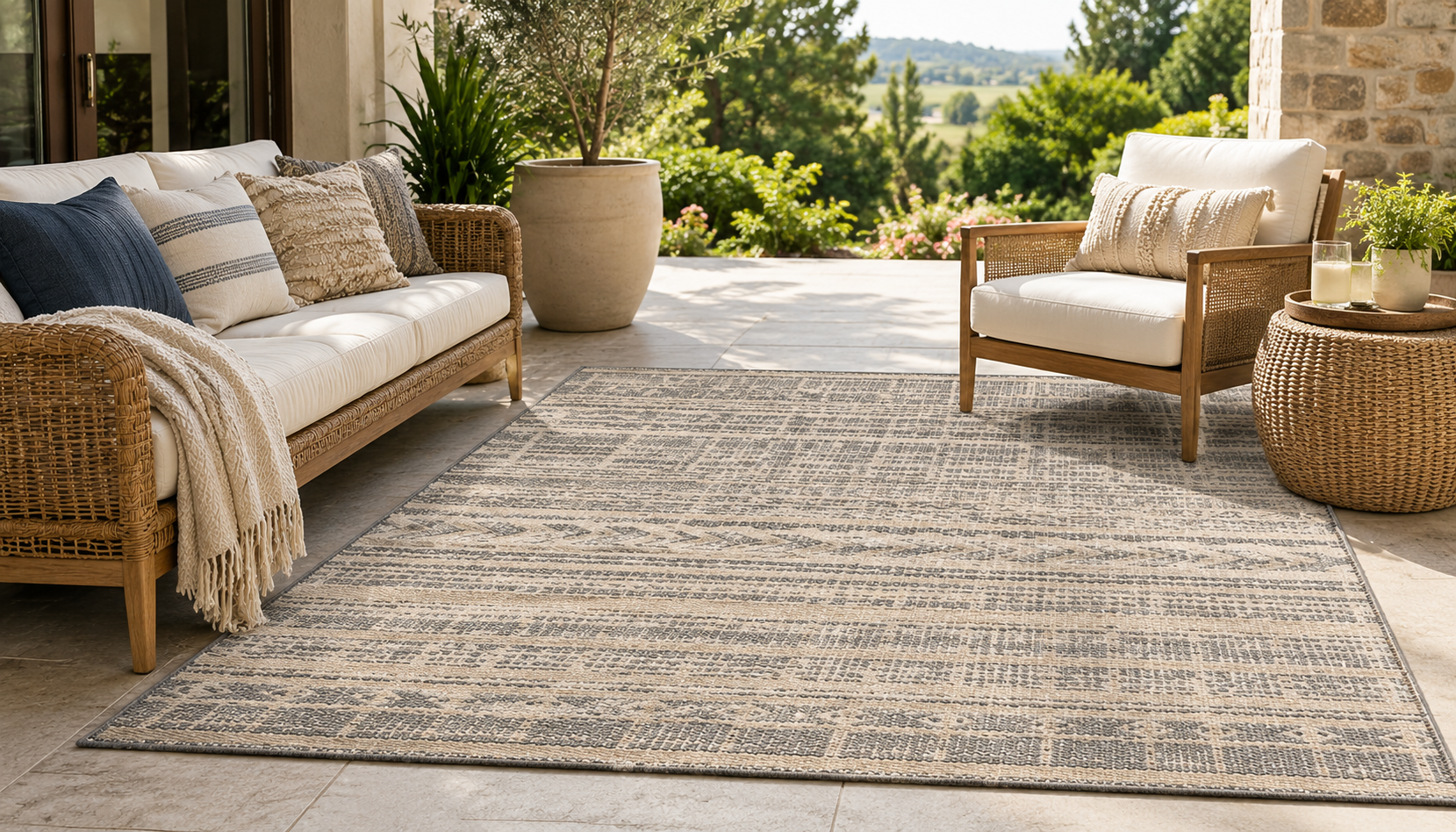 Green cotton outdoor rug