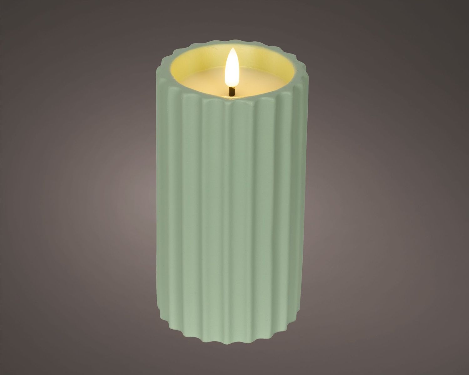 Outdoor Led Wick Candle Concrete Flame Effect Battery Operated 16.5cm Green