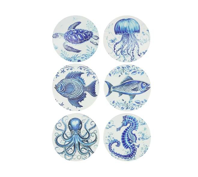 Coaster Round Sea Animal Ceramic 10cm - 6 Assorted