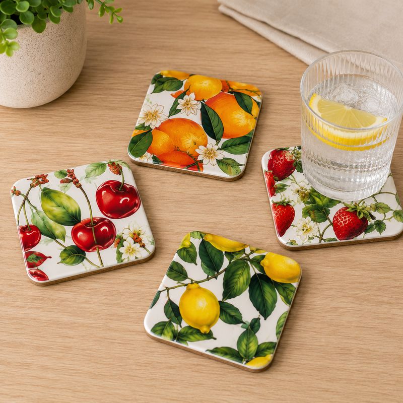 Coaster Square Lemon Ceramic 10cm  - 4 Assorted