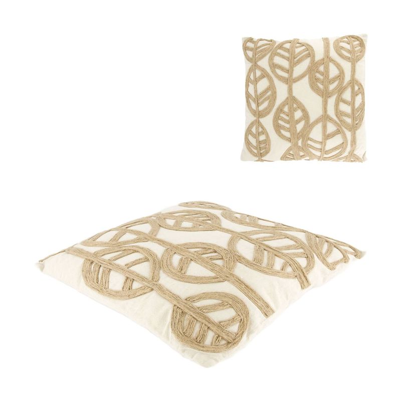 Cushion Polyester 45x45cm Cream Brown Leaf