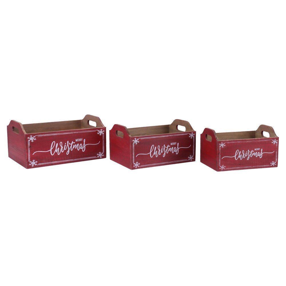 Wooden Box Merry Christmas Curved Handle