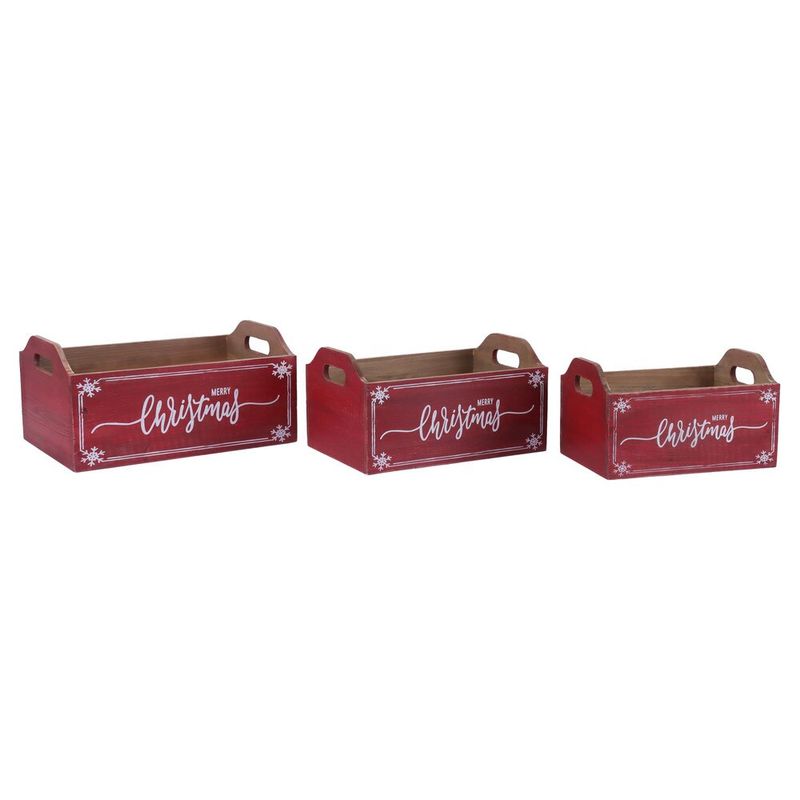 Wooden Box Merry Christmas Curved Handle