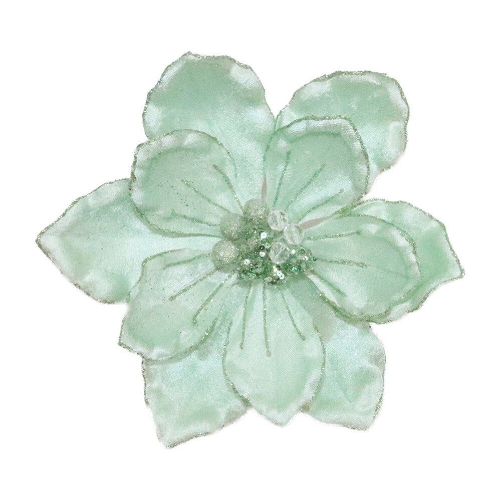 Magnolia Head 10" Velvet with Glitter Trim Mint