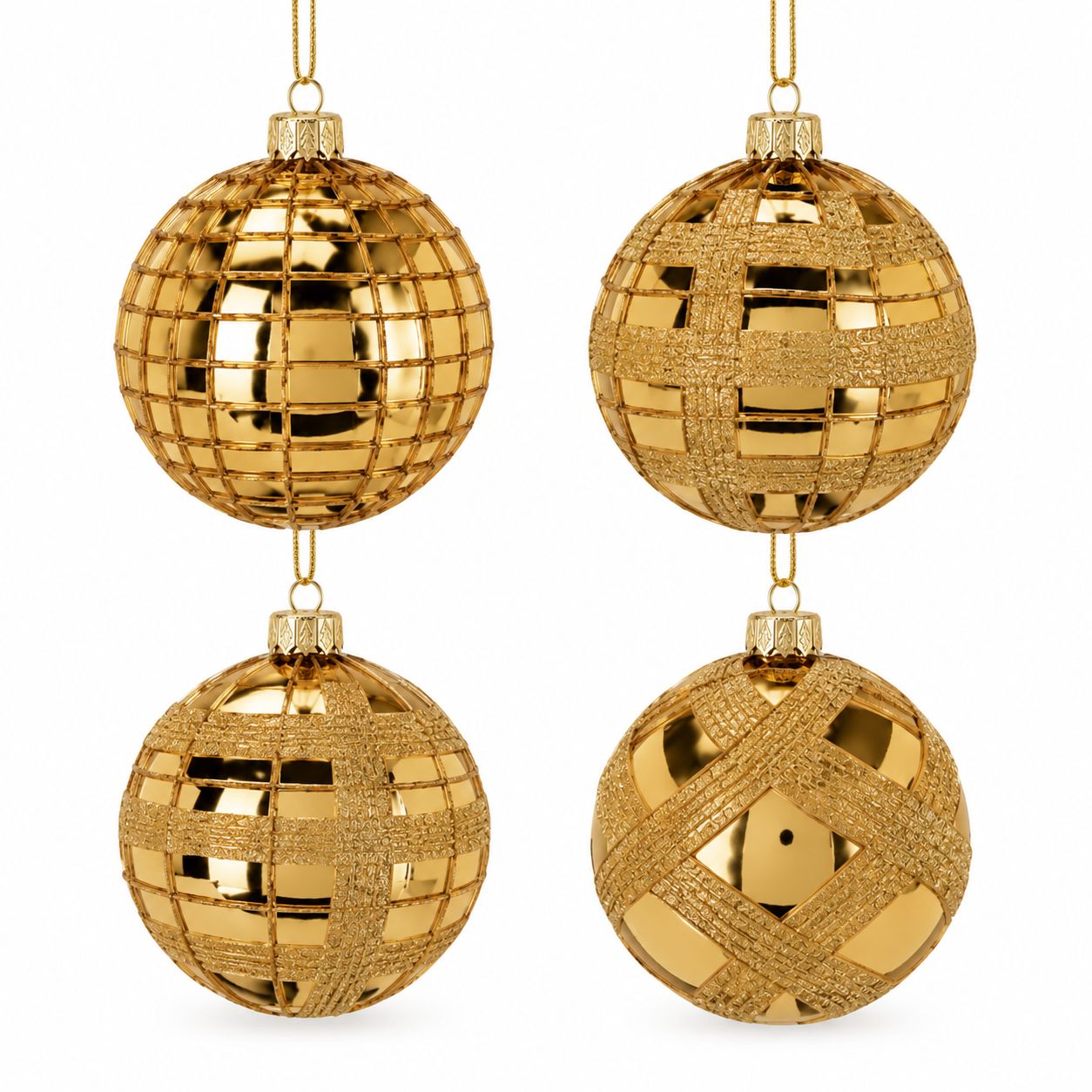 Xmas Ball Glass 8cm - 4 Assorted Gold