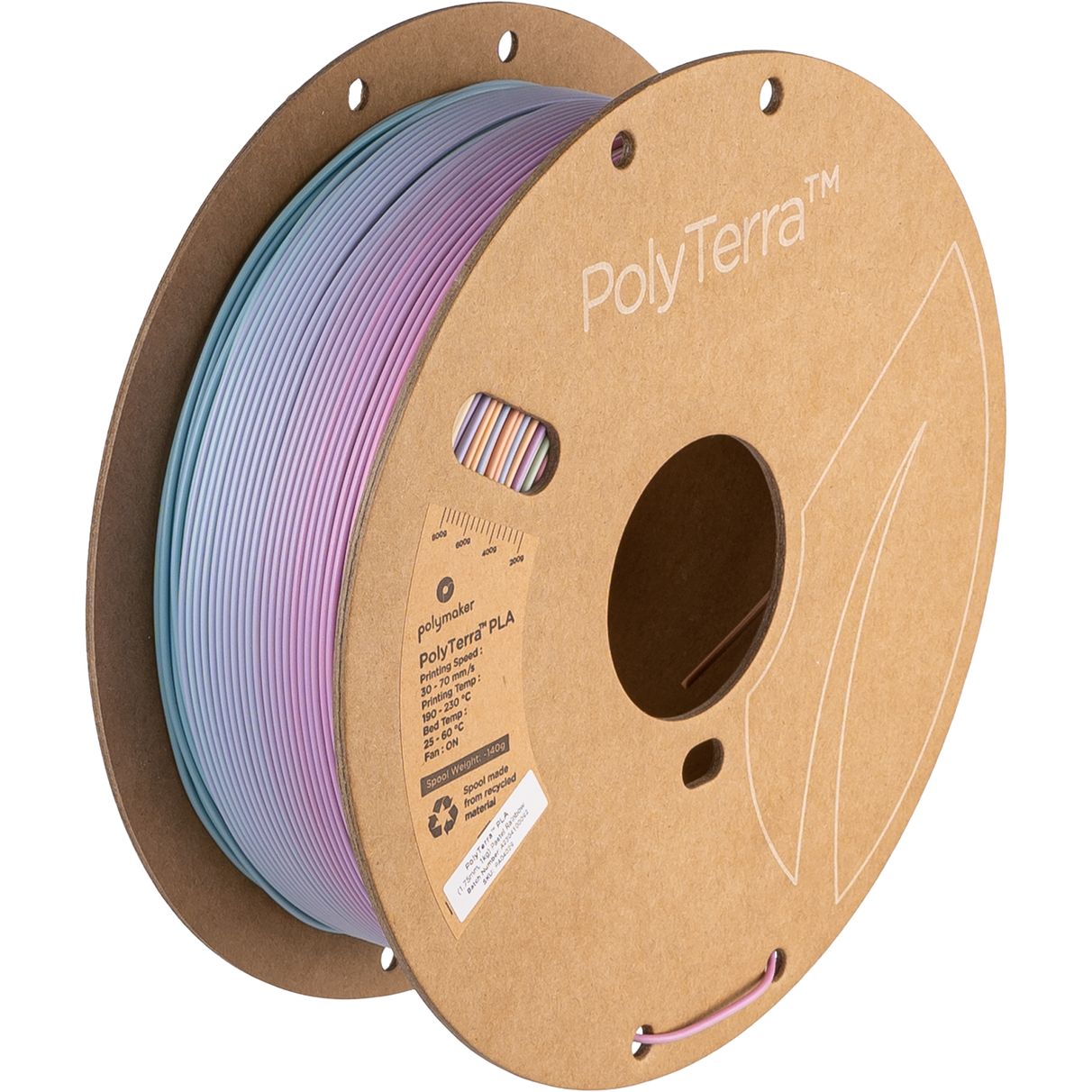 PolyTerra PLA Gradient 1.75mm 1kg, Colour: Pastel Rainbow, Material: PLA