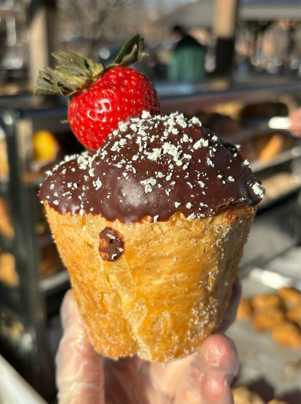 Chocolate covered strawberry cruffin
