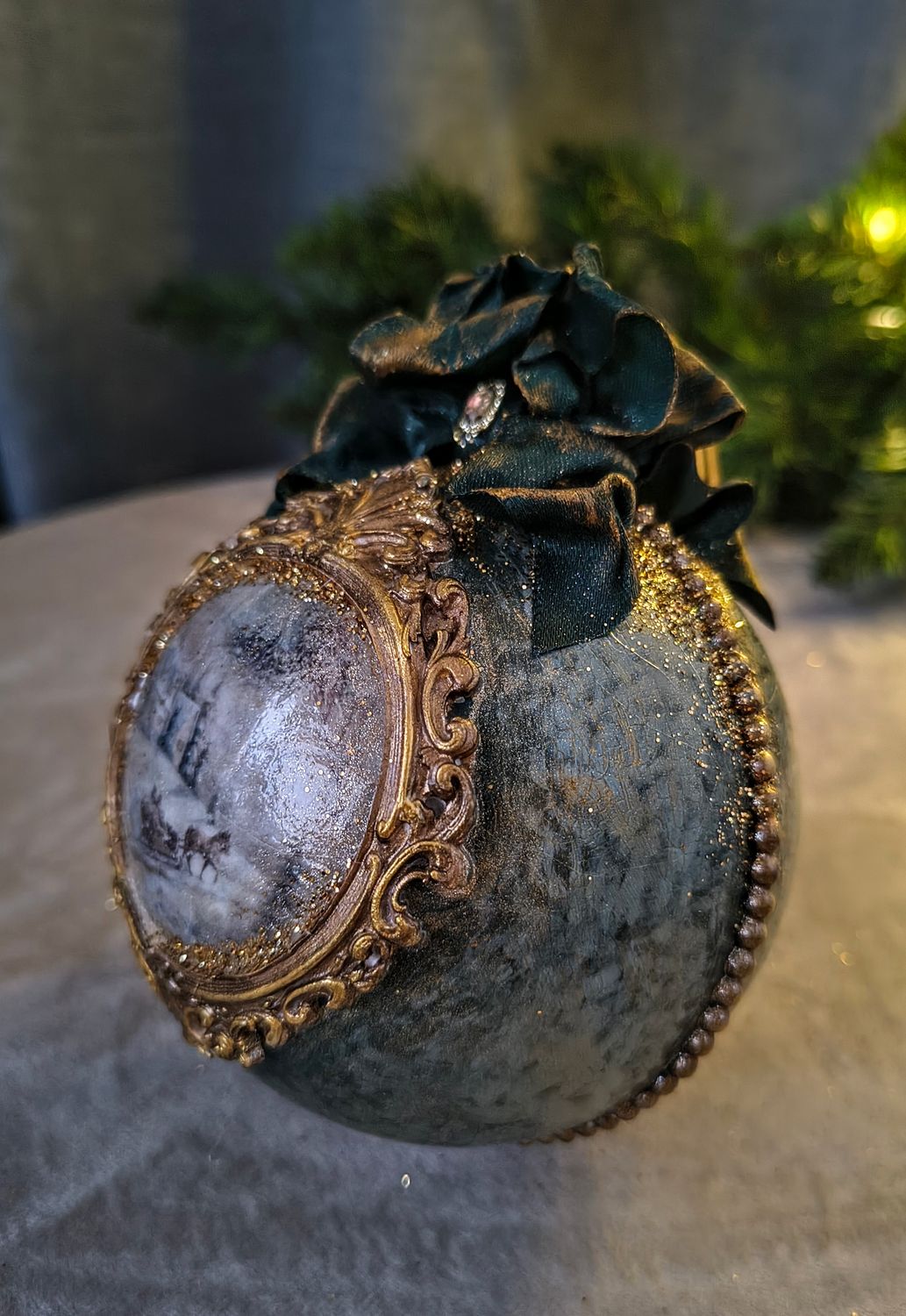 Artystyczna Bombka Ręcznie Robiona nr 14 &quot;Zimowy Blask&quot;