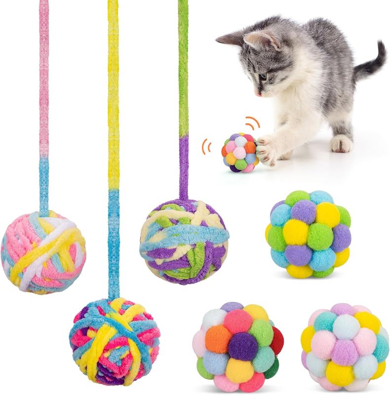 Retro Shaw Cat Toys Ball 6 Pcs,Yarn Cat Balls with Bells Inside