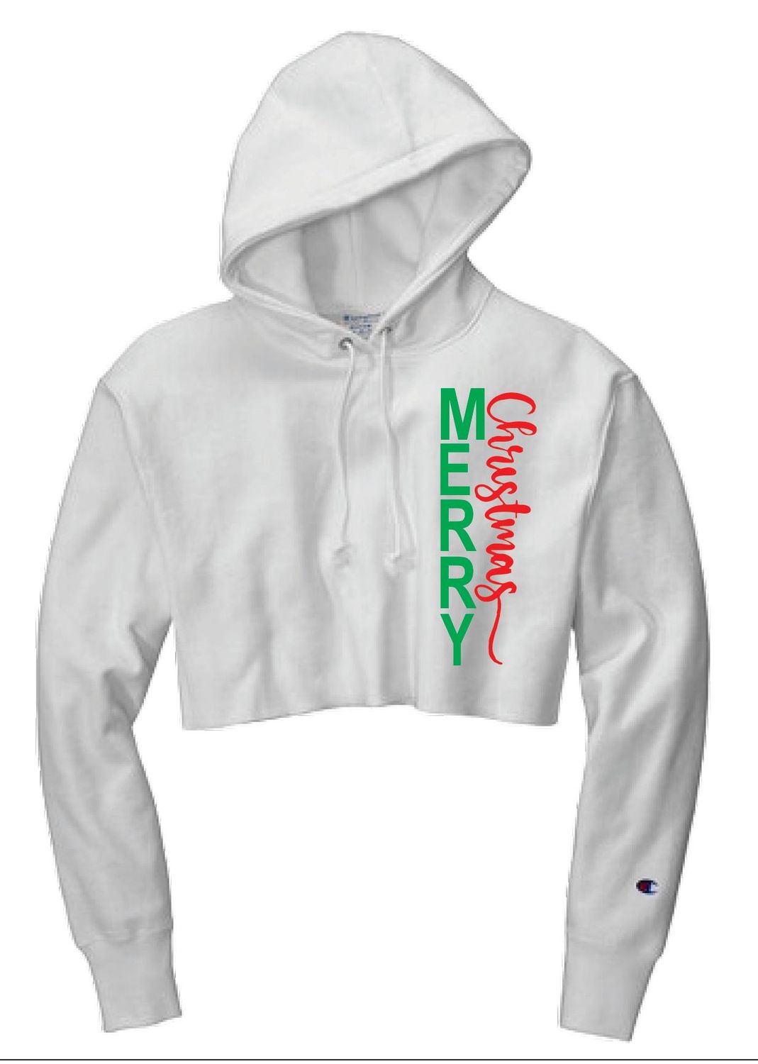 Merry Vertical Text White cropped Hoodie