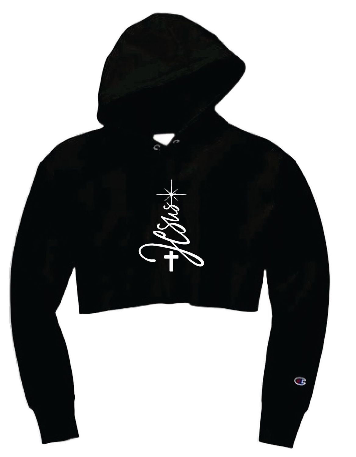 Jesus Script Black Cropped Hoodie
