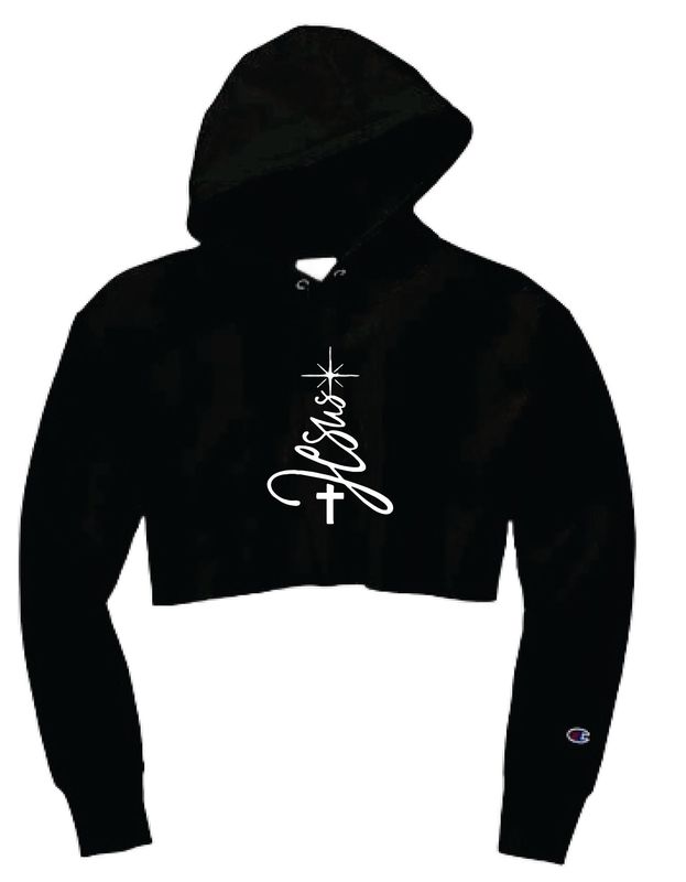 Jesus Script Black Cropped Hoodie