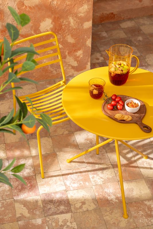 Tuintafel metaal rond geel