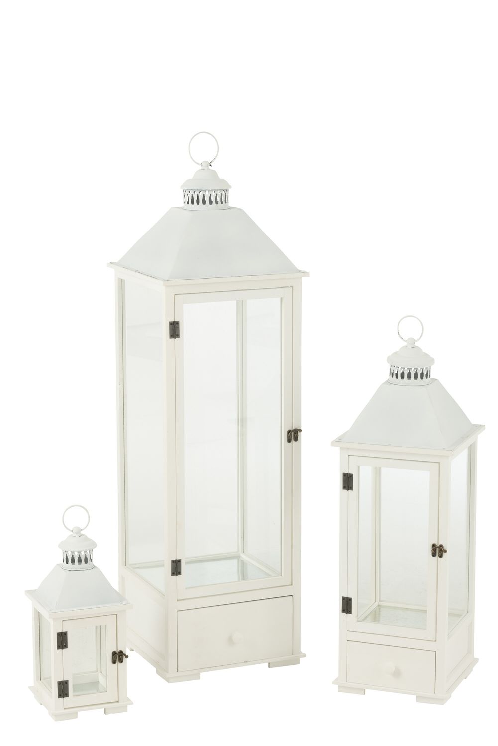 Lantaarn sparhout/metaal wit large