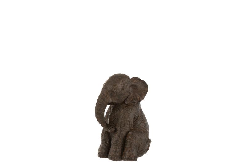 Olifant Zittend Poly Donkerbruin