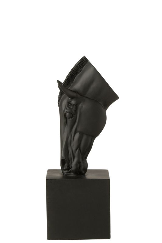 Paard Op Voet Polyresin Zwart