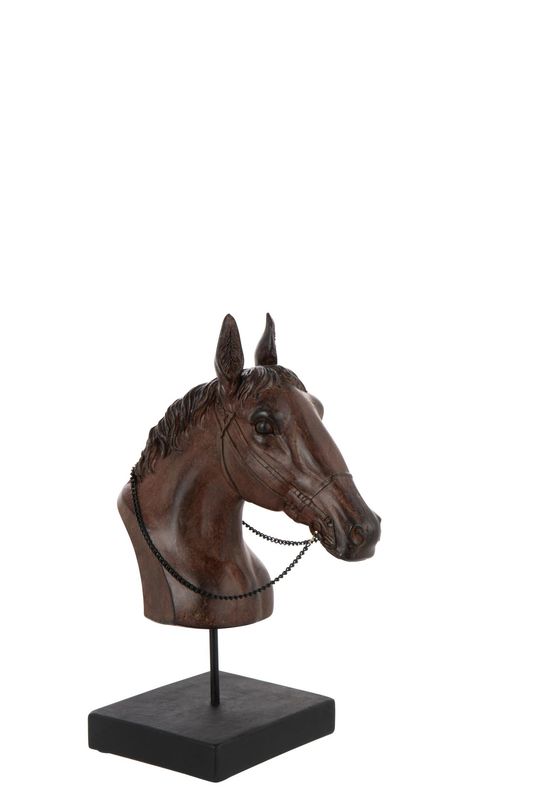 Paard Hoofd Op Voet Polyresin Donkerbruin Small