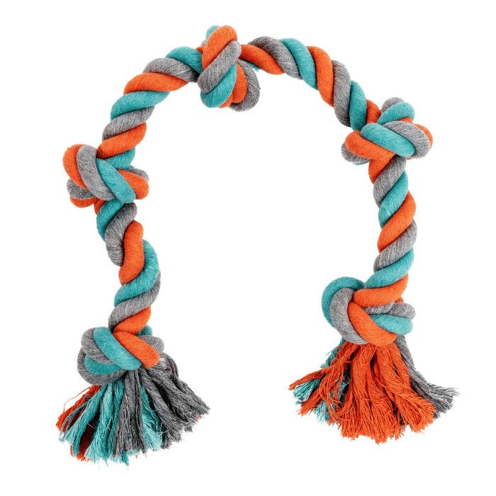 BUD&#39;Z / Chien, Jouet corde double, 5 noeuds orange bleu, 35.5&quot;