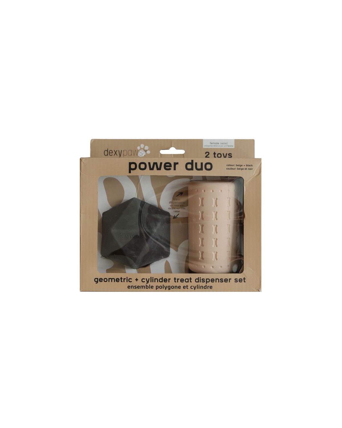 Dexypaws /  Jouet à mâcher ultra robustes , Duo cylindre &amp; forme géométrique, Beige &amp; Noir