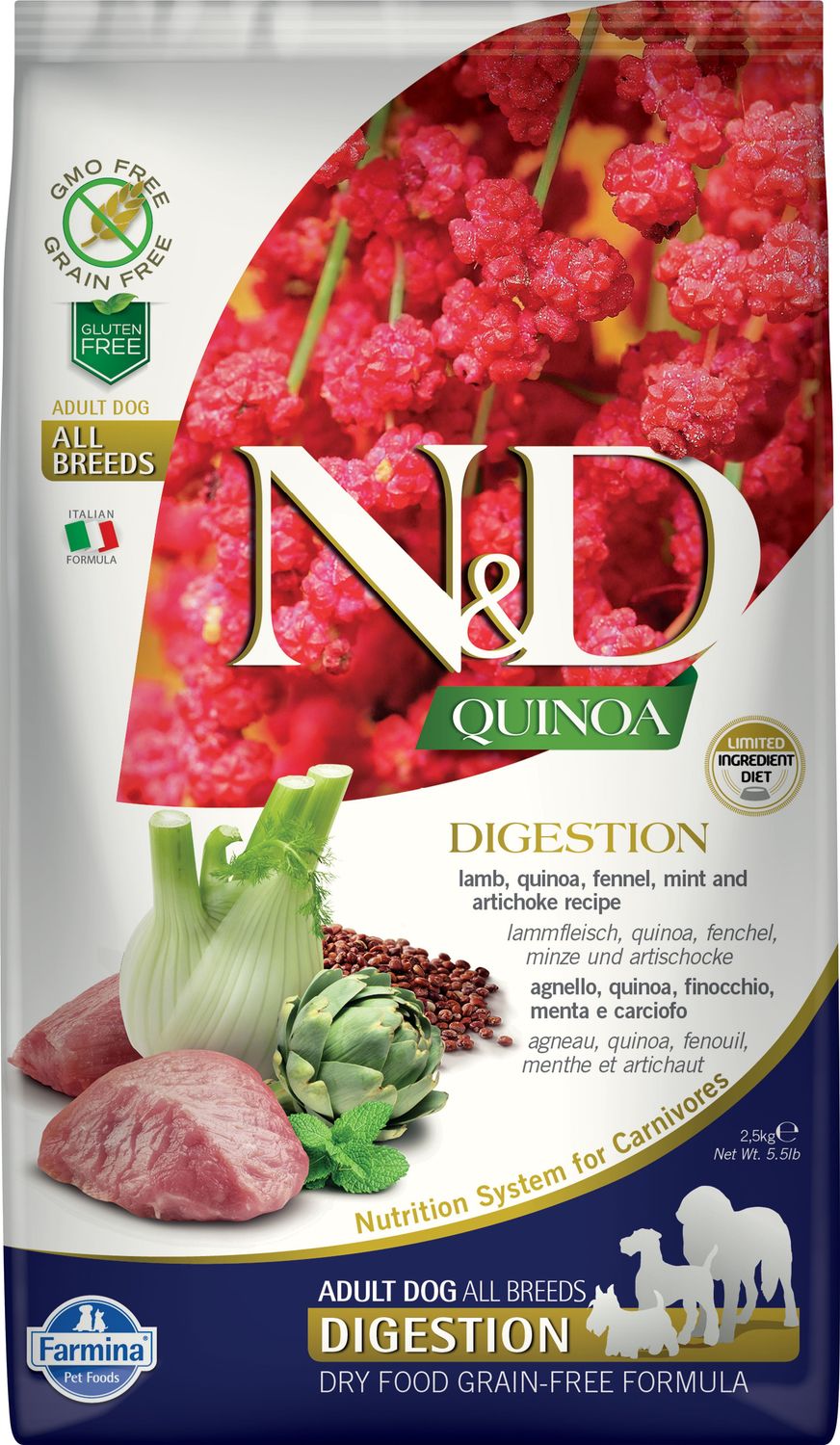 Farmina chien / N&amp;d quinoa digestion agneau SG, 5,5lbs