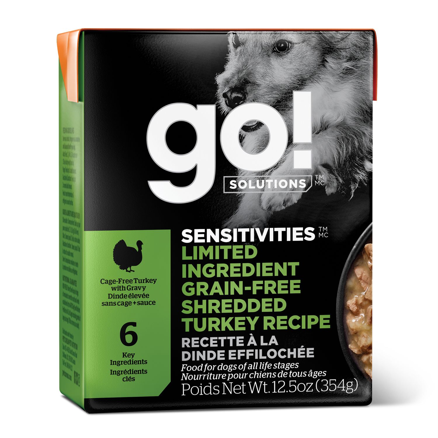 Recette à la dinde effilochée pour chiens Go! Solutions Sensitivities, 12,5oz