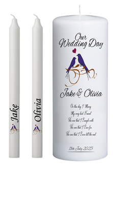 Unity Candle Set - Purple Love Birds