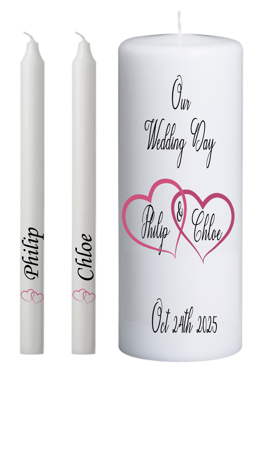 Unity Candle Set Pink Hearts