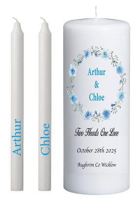 Unity Candle set Blue Watercolour Circle