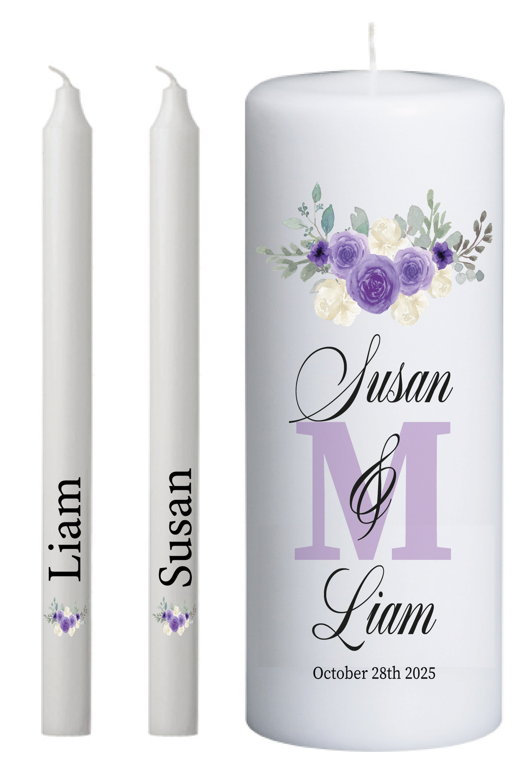 ​Wedding Unity Candle set Purple Water-colour