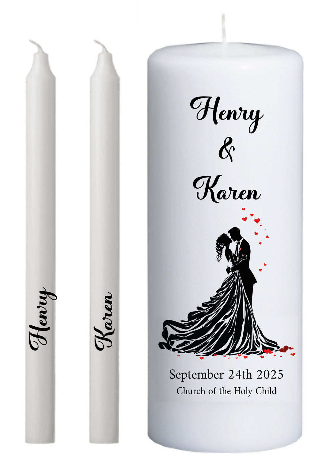 Wedding Unity Candle Set Couple with Hearts
