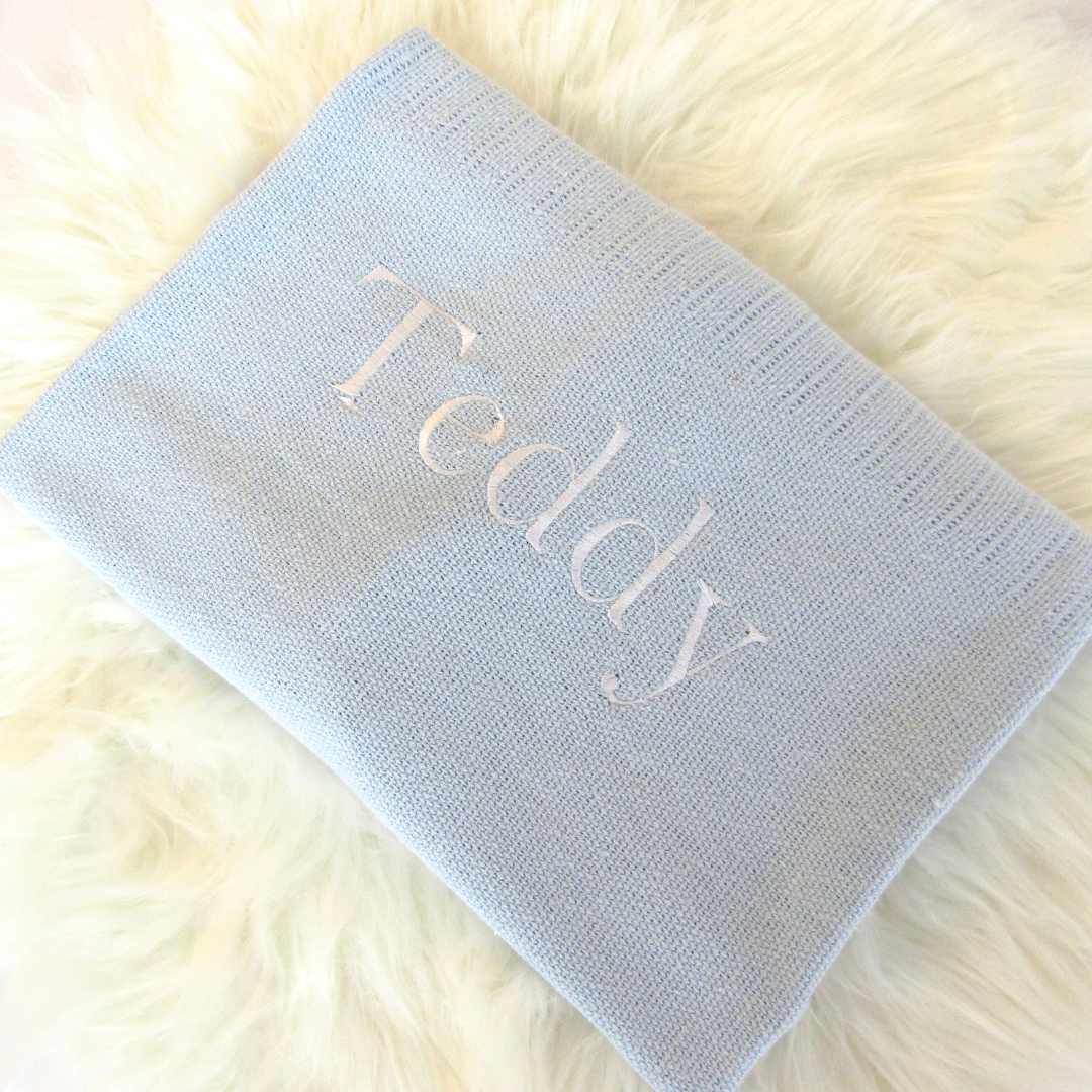 Personalised Embroidered Cellular Blanket - Blue