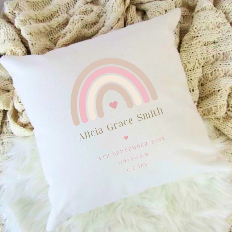 Personalised Pillow - Pink Rainbow Thme