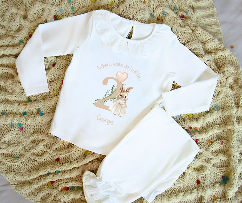 Frilly Personalised Birthday Pyjamas - Flopsy Beige