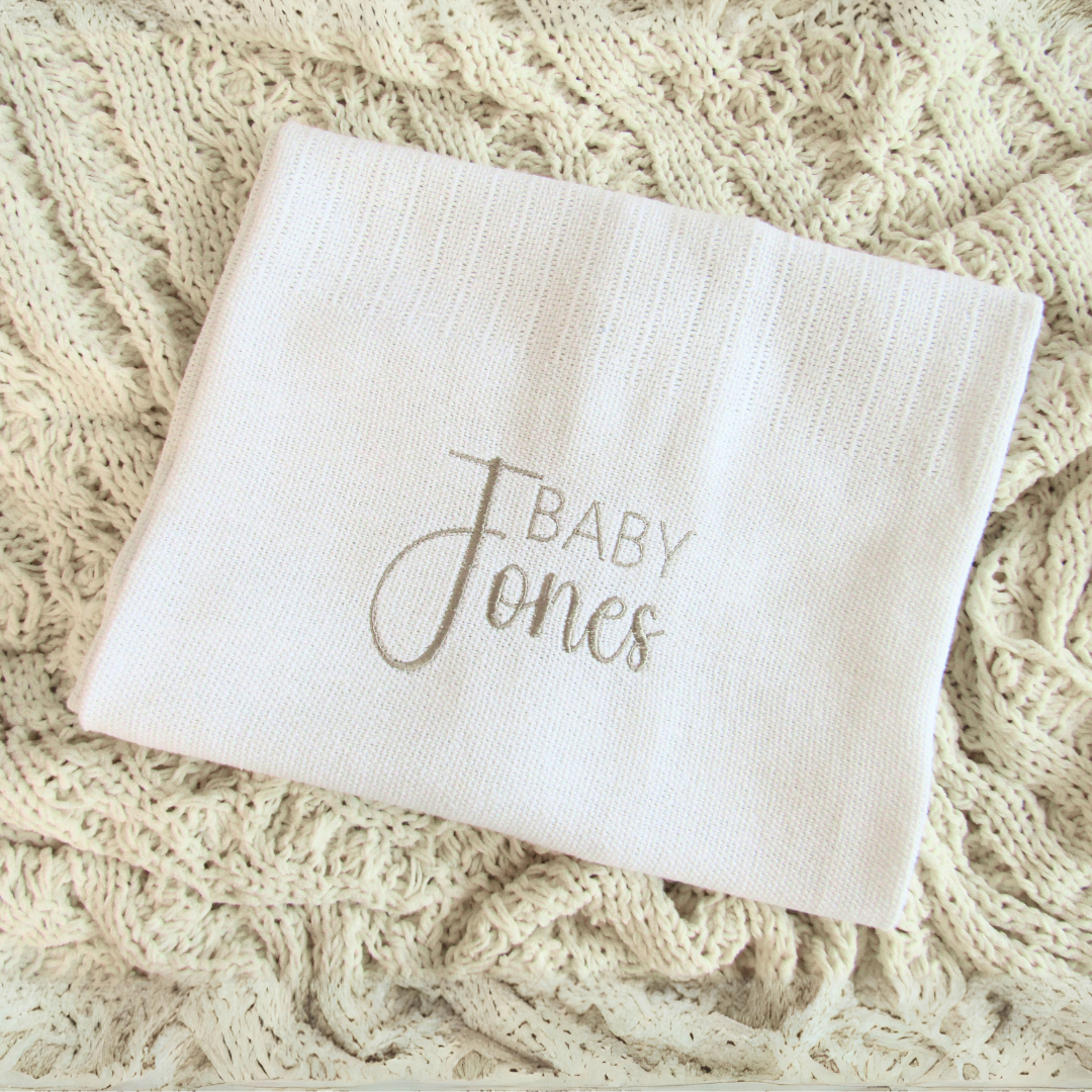 Personalised Embroidered Cellular Blanket - White