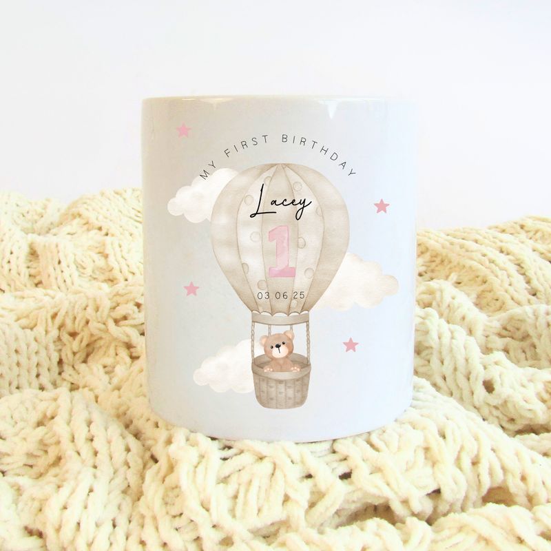 Birthday Money Box - Hot Air Balloon Pink
